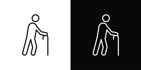 Person walking with cane icon. Simple element illustration. outline and flat symbol design