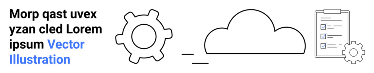 Gear beside a cloud connected to a checklist document, symbolizing process automation, workflow, data syncing, cloud computing, teamwork, task management, business operations. Ideal for simple
