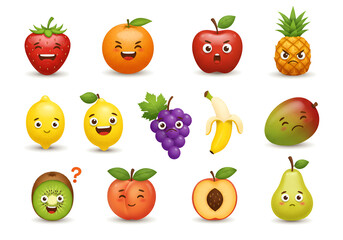Cute Fruit Emojis Strawberry, Orange, Apple
