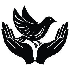 Protecting Peace Dove in Hands Illustration