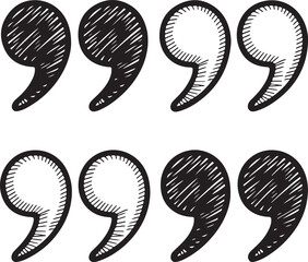 Hand drawn quotation marks illustration in a black and white sketch style arrangement