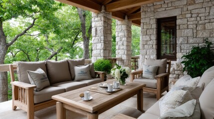Fototapeta premium Experience the tranquility of a rustic wooden terrace overlooking Tuscan hills at sunset, surrounded by soft pastel hues and golden light