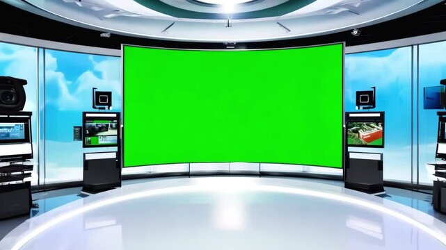 3D Virtual Newsroom with Dynamic Green Screen Background for Modern Broadcast