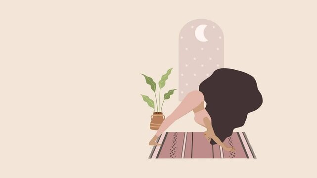 Warm and clean animated vector motion graphics horizontal 4k Yoga poster story with copy space