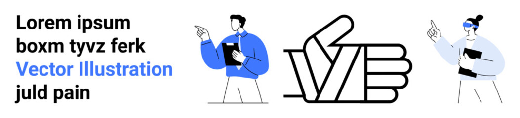 Two individuals in blue tones exchange ideas while gesturing, accompanied by a thumbs-up icon. Ideal for teamwork, collaboration, agreement, positivity, communication, brainstorming, simple landing