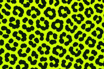 A vibrant and eye-catching leopard print pattern featuring bold black spots on a neon green background. Perfect for design projects, textiles, and fashion inspiration.