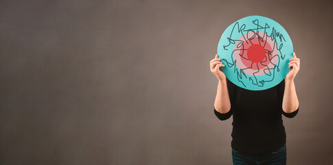 Migraine headache seizure attack, mind with burnout, and stress, epilepsy, alzheimer or tumor in...