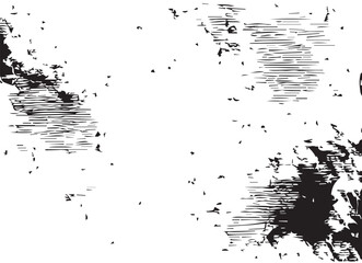 Black ink spots on a white background. Abstract ink splatter design. Grunge texture. Monochrome background.