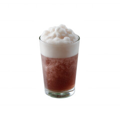 A refreshing beverage served in a clear glass, featuring a frothy white top and a rich, dark red base. Perfect for hot days or cozy gatherings.