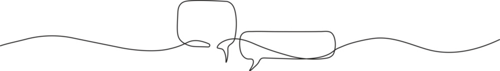 Speech bubble in continuous line art drawing style. Minimalist black linear sketch of Communication symbol isolated on white background. Dialog cloud, chat bubble template outline design. 