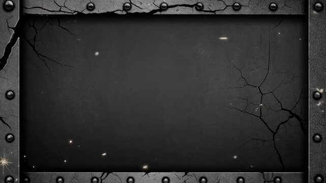 Textured background with cracked metal frame and rivets, ideal for industrial design projects