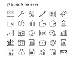 Business & Finance Line Icon Set – Money, Charts, Documents & Office Symbols