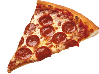 A single slice of pizza with pepperoni toppings closeup