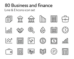 Business & Finance Line Icon Set – Money, Charts, Documents & Office Symbols