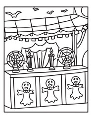 halloween coloring page, line art, halloween illustration
