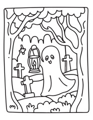 halloween coloring page, line art, halloween illustration