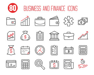 Business & Finance Line Icon Set – Money, Charts, Documents & Office Symbols
