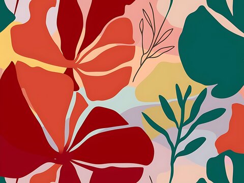 Modern abstract floral pattern with bold petals and minimalist botanical shapes
