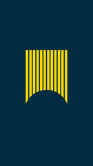Minimalist abstract artwork featuring a yellow stripes rectangle with a navy background. A simple yet modern design evoking calm, space, and subtle texture.