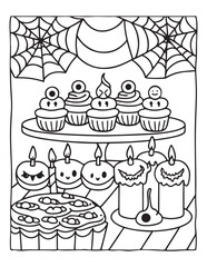 halloween coloring page, line art, halloween illustration
