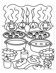 halloween coloring page, line art, halloween illustration