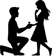 Couple Proposal Icon &ndash; Man with Engagement Ring, Love and Promise