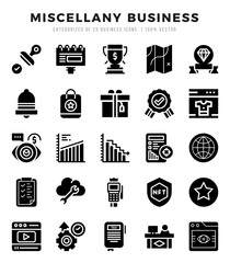Set of Miscellany Business icons in Glyph style. Glyph Icons symbol collection.