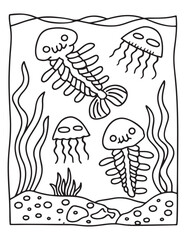 halloween coloring page, line art, halloween illustration