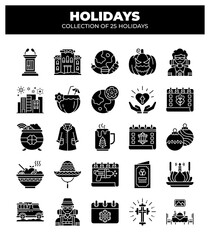 Holidays. Collection of 25 Diverse Holiday Icons