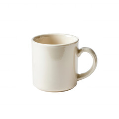 Fototapeta premium A simple, elegant white ceramic mug with a smooth finish, perfect for hot beverages. Ideal for coffee, tea, or hot chocolate. Isolated on a white background for product display.