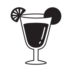 Cocktail drink clipart cartoon style vector illustration Silhouette white background.