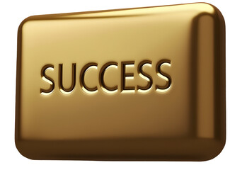 Golden bar with word success engraved, symbolizing achievement and prosperity