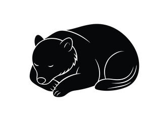 Black silhouette illustration of a sleeping bear isolated on a white background wildlife concept