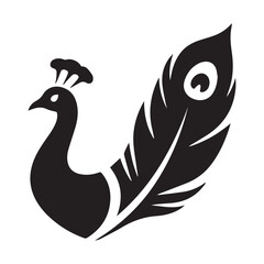 Peacock feather logo design vector art and illustration Silhouette white background.
