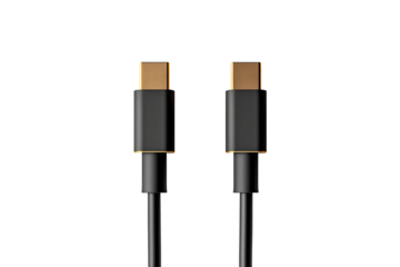 two type c cables minimalist isolate white background closeup black cables