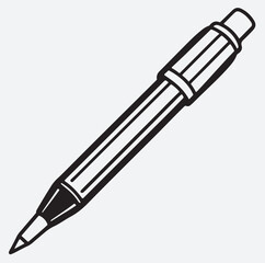 a pen line art silhouette vector art illustration, pen isolated on white background