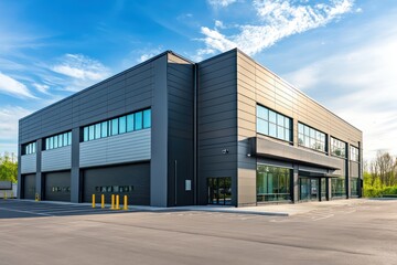 Modern warehouse building with attached office unit