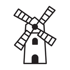 Windmill clipart cartoon style illustration Silhouette white background.