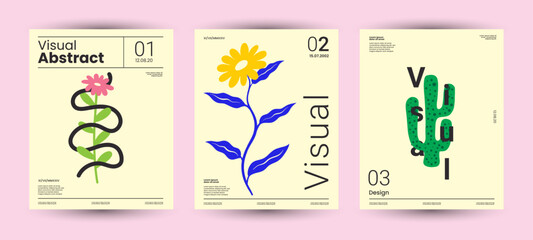  Modern Abstract Geometric Poster Design Set &ndash; Modern Memphis Style with Colorful Bauhaus-Inspired Vector Layout