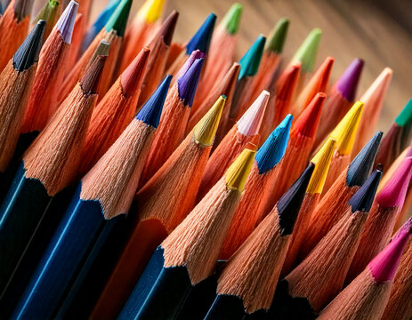 Diagonal composition of sharpened pencils with colorful tips