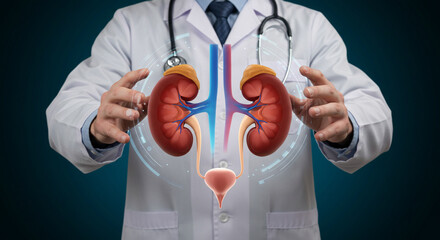 Doctor showing kidneys human anatomy urinary system renal health kidney disease medical healthcare concept