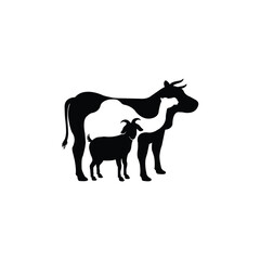 Eid Al-Adha sacrifice animal silhouettes of cow camel and goat in negative space vector illustration.