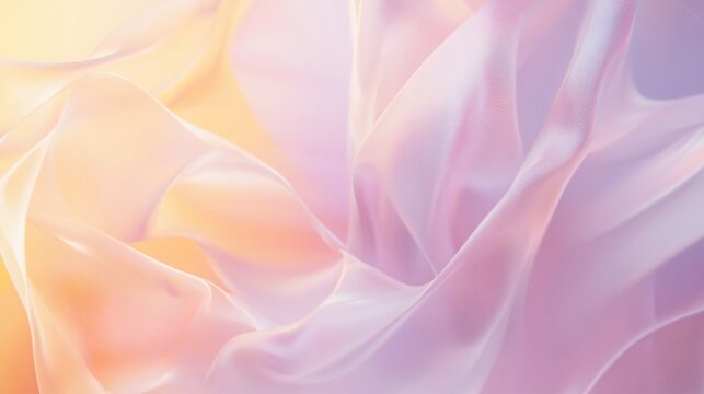 A soft flowing abstract background with delicate translucent fabric in pastel shades of peach and purple