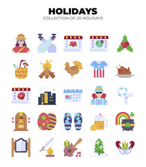 Holidays. Collection of 25 Festive Icons