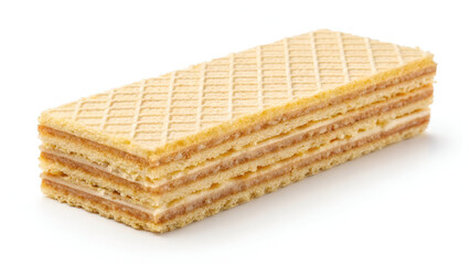 Golden layered wafer with crisp, airy texture, shown isolated on white&mdash;perfect for packaging or snack product showcases.