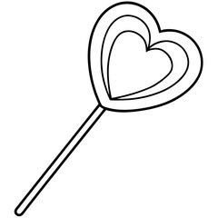 Modern Line Art Heart Lollipop with Decorative Patterns