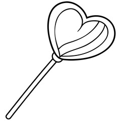 Modern Line Art Heart Lollipop with Decorative Patterns