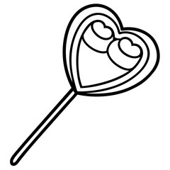 Modern Line Art Heart Lollipop with Decorative Patterns
