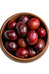 Obraz premium Gourmet Fruits in a Wooden Bowl: A close-up of a wooden bowl brimming with ripe, juicy gourmet fruits. Each fruit displays a beautiful color and texture, ready to be savored.