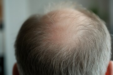 Close-up of thinning hair in man showing male pattern baldness